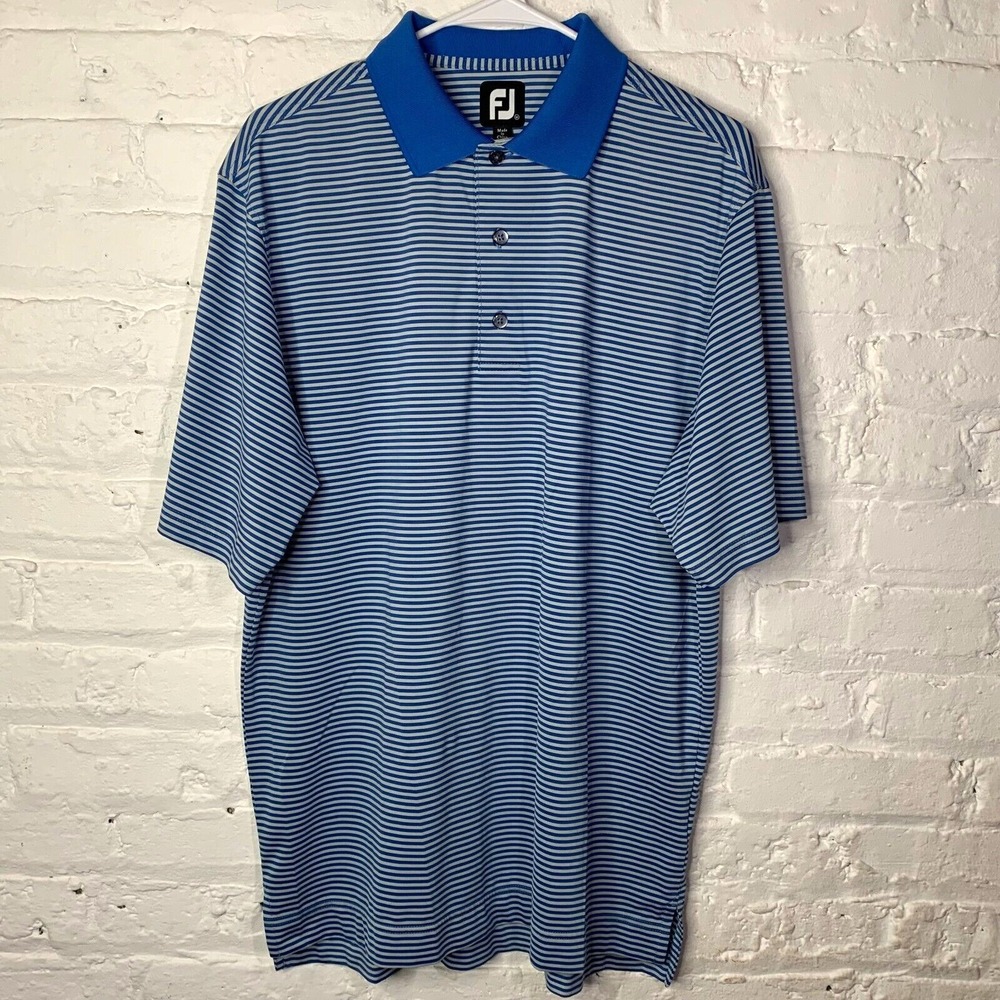 Footjoy‎ Mens Golf Polo Shirt Size Medium Short Sleeve Blue Striped Pattern